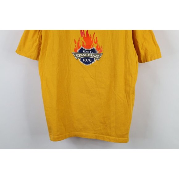 Vtg 90s Spalding Mens Large Spell Out Fire Flames Short Sleeve T-Shirt Yellow - Picture 3 of 12